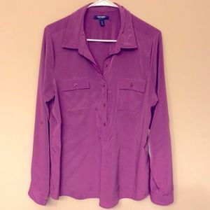 Purple silk long sleeved 3/4 button down blouse